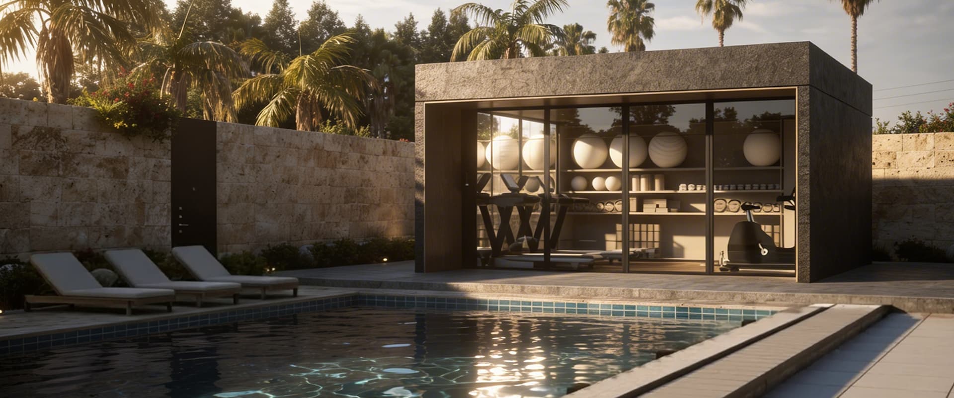 modufit modular villa exterior with a poolside setting